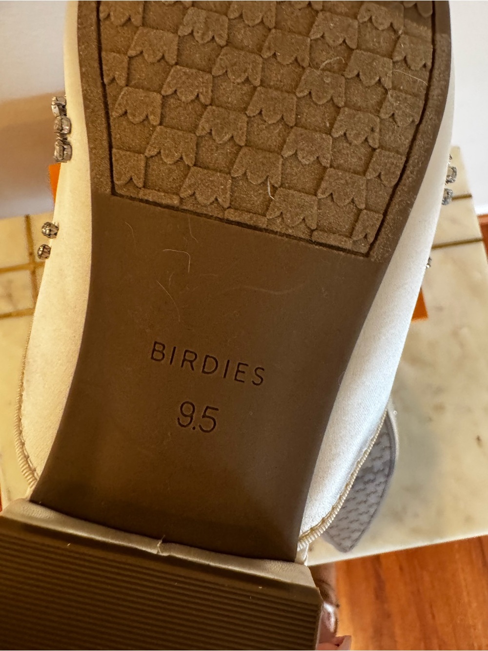 Birdies Women's White Jeweled Satin Mules - Picture 11 of 13